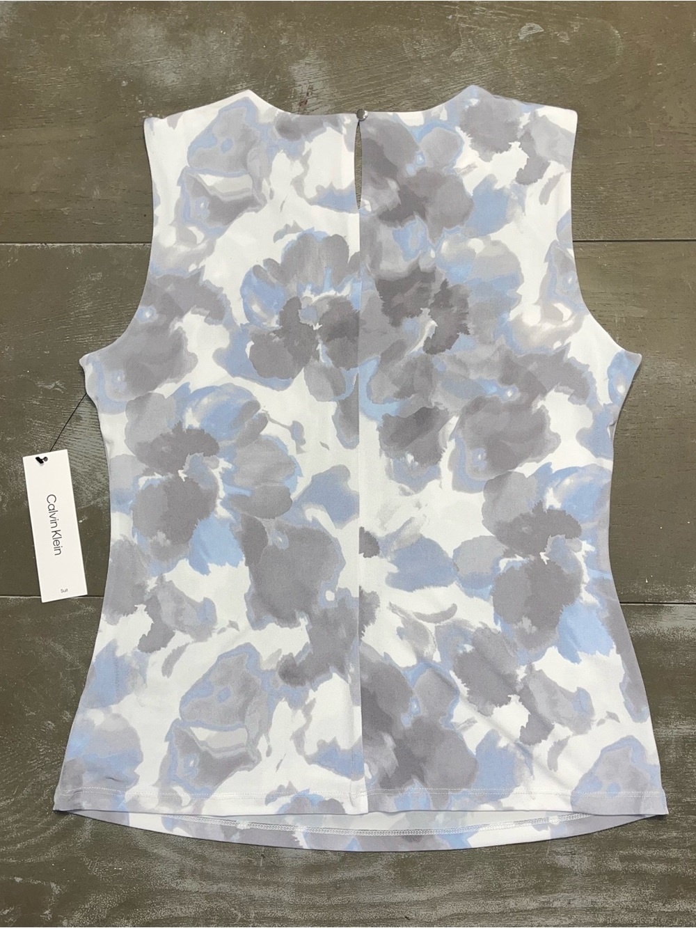 Calvin Klein gray Blue Sleeveless Tank Dressy Blouse NWT Ladies Medium Floral - Picture 6 of 7